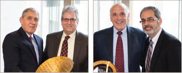Dean Spiegel with Jay M. Feingold, M.D. ’86, Ph.D. ’86.; Mark J. Ellenbogen, M.D. ’70, left, with Arthur M. Kozin, M.D. ’82
